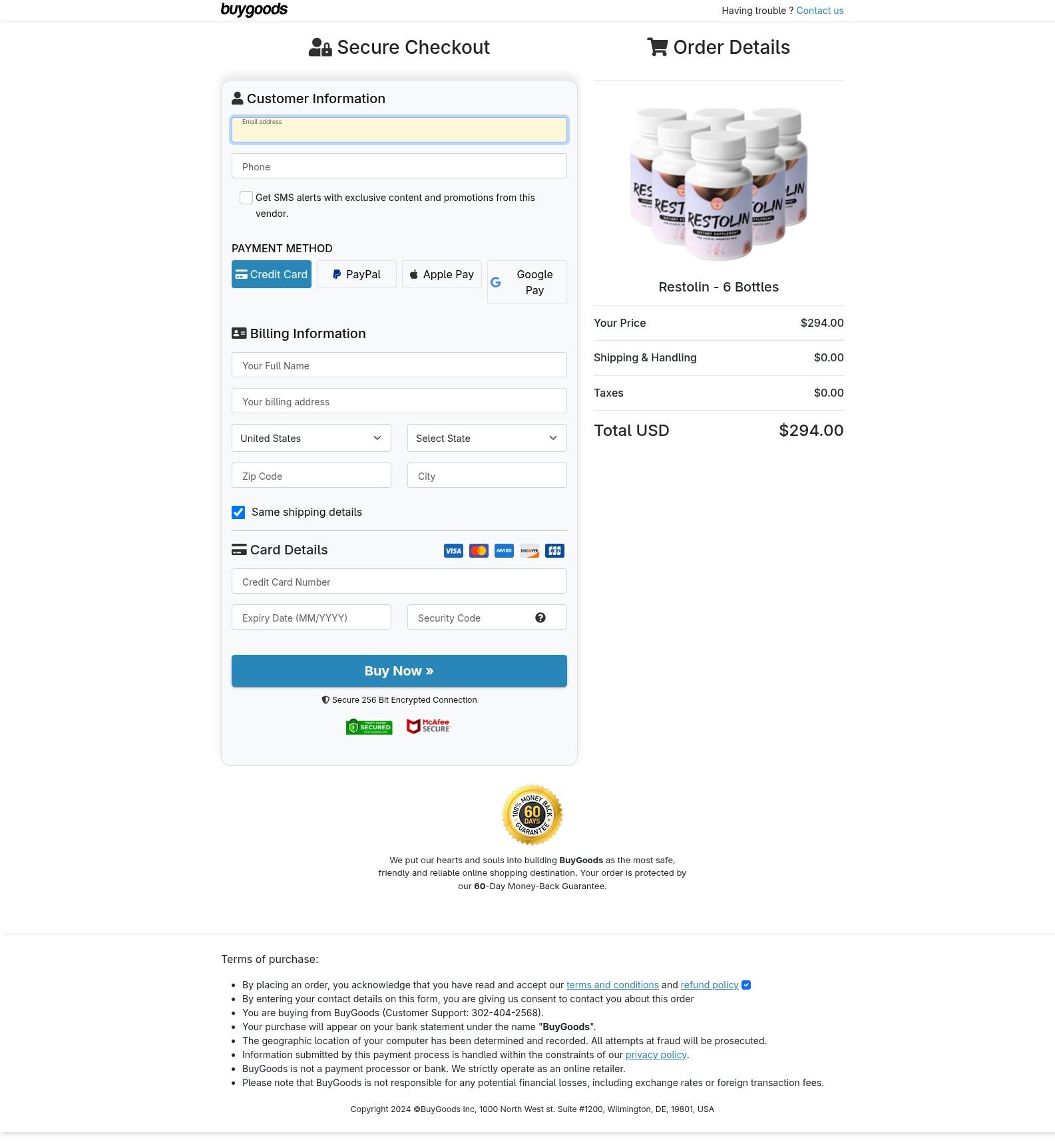 Restolin checkout layout example