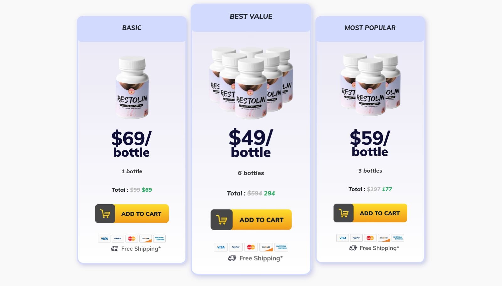 Restolin one, six, and three bottle prices